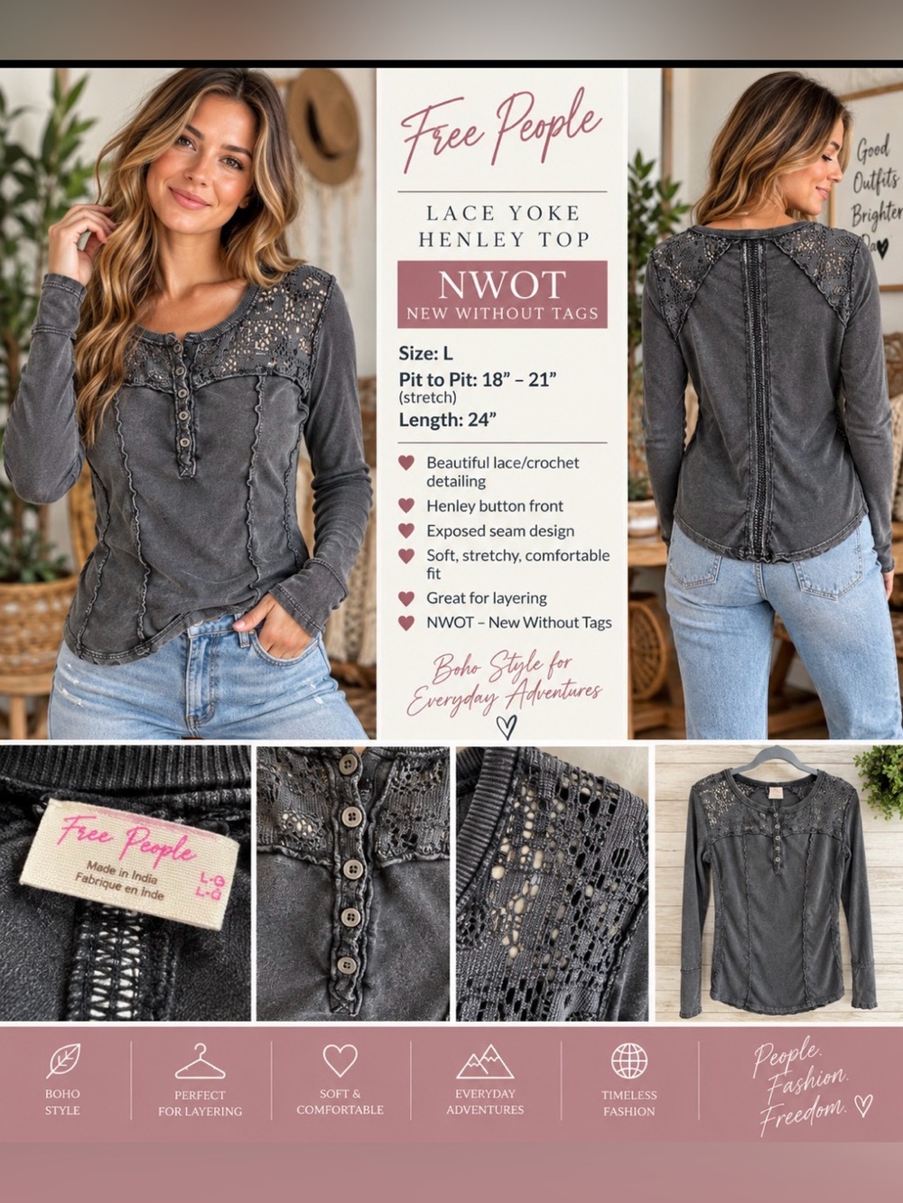 Free People lace insets Henley